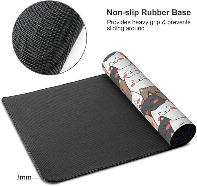 Cats Large Mouse Pad Gaming Mousepad with Wrist Support Rubber Computer Keyboard Mat for Desk Laptop Non-Slip Full Deskmat Protector Waterproof Writing Pad Office Home 16x35.5 in
