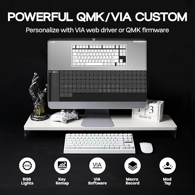 EPOMAKER G84 80% RGB Gaming Mechanical Keyboard 2.4GHz/ Type-C/BT Wireless Keyboard QMK/VIA Programmable Hot-Swappable NKRO with Shine Through PBT Keycaps for Gamers (White Creamy Jade Switch)