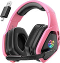 Tatybo Wireless Gaming Headset for PC Ps5 Ps4 2.4 Ghz USB &amp Type-C Gaming Headphones with Microphone 30H Battery Bluetooth Headphones for Switch Laptop Mobile Mac (Black Pink)