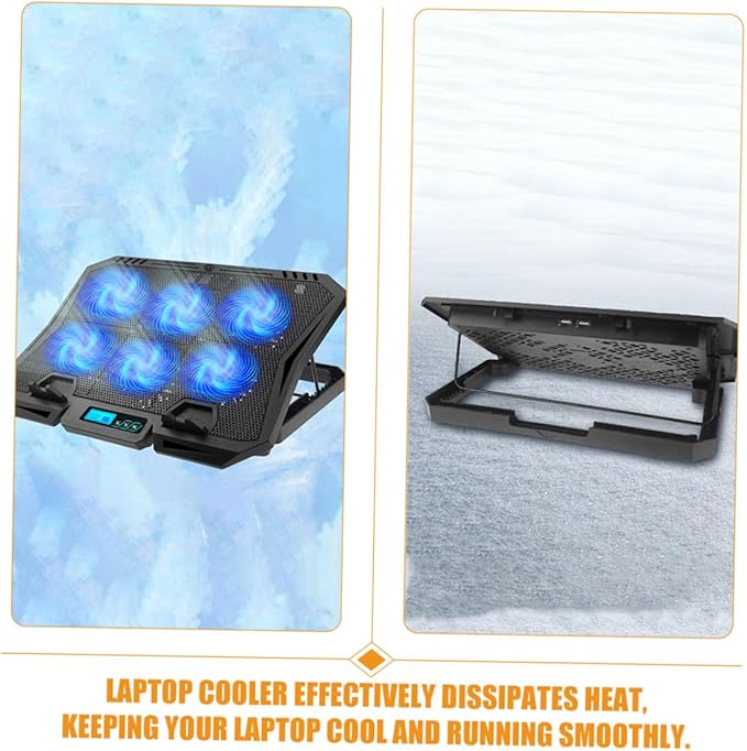 Laptop Cooling Pad 15.6 Inch with 6 Fans Quiet Adjustable Speed Laptop Cooler Stand with Blue LED Light Portable Cooling Fan Base for Gaming and Office Use