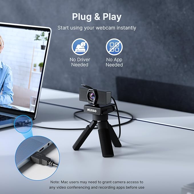 NexiGo N60 Pro 4K Webcam for PC 4K UHD Sony Sensor Autofocus 1080p 60 fps Noise-Canceling Mics Privacy Cover Distortion-Free Lens 4X Digital Zoom Works with Switch 2/Zoom/Teams/Google Meet