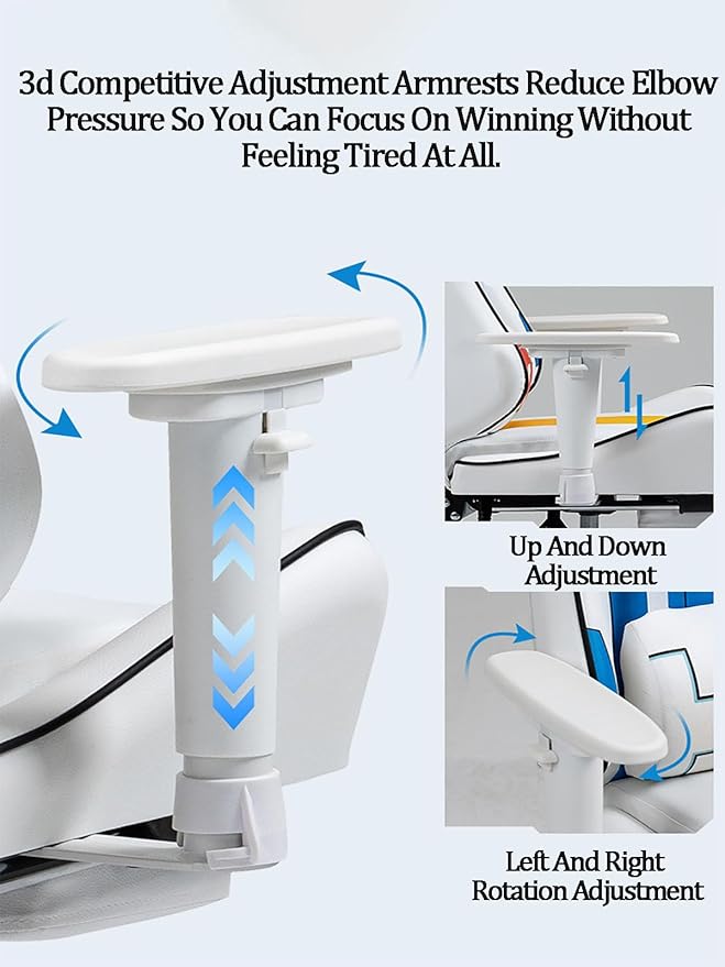 JSWHYBD Ergonomic Gaming Chair Recliner Adjustable Desk Chair Comfortable Hight Leather Swivel Computer Chair with 360°for Adult Teen Office Or Gaming Big and Tall Nofootrest White