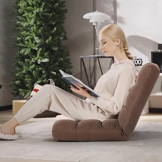 Floor Chair with Back Support Folding Chair with 6 Adjustable Position Padded Sleeper Bed Floor Gaming Chair Meditation Chair Gaming Floor Chairs for Adults (Country Rustic Brown)