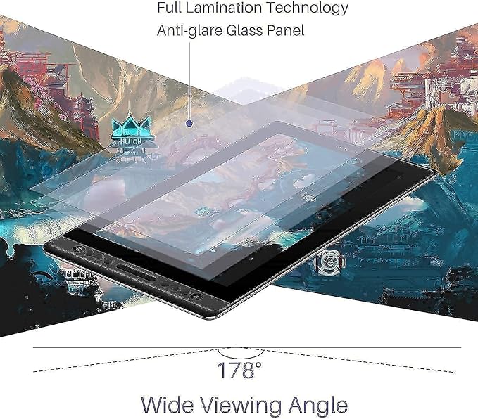 HUION KAMVAS Pro 16 Drawing Tablet with Screen Full-Laminated Graphics Tablet with Battery-Free Stylus Art Tablet with 6 Hot Keys Touch Bar Adiustable Stand - 15.6inch Graphic Tablet for PC/MAC/Linux