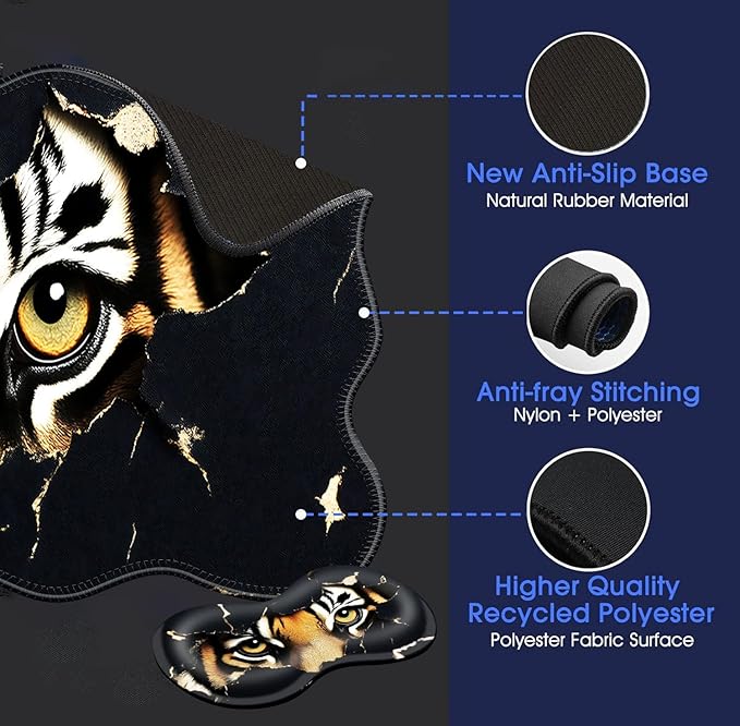Large Mouse Pad and Keyboard Wrist Rest Desk Pad for Keyboard and Mouse 4-in-1 Large Gaming Mouse Pad with Wrist Support Desk Mat for Home Office Study Game-Tiger Eyes
