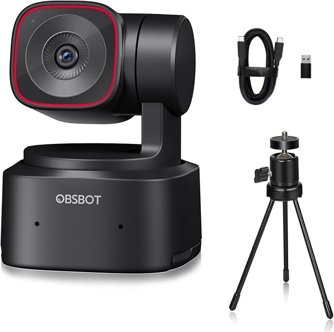 OBSBOT Tiny 2 Lite PTZ 4K Webcam 1080P@60fps HDR PC Camera with AI Tracking Micros with AI Noise Cancellation Tripod Gesture Control Auto Focus Plug &amp Play Ideal for Gaming or Streaming