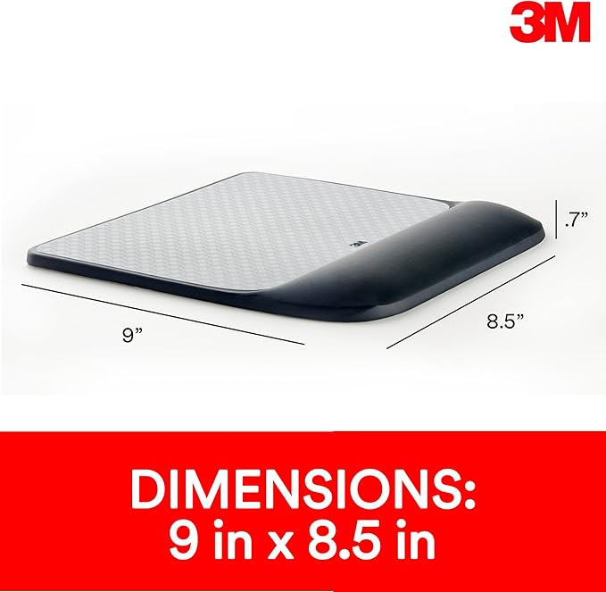 3M Precise Mouse Pad with Gel Wrist Rest Soothing 3M Gel Technology and Satin Smooth Cover for All Day Comfort Optical Mouse Performance and Battery Saving Design (MW85B) Extended Black