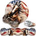 Ergonomic Keyboard Wrist Support Pad and Wrist Support Mouse Pad Anti-Slip with Gel Memory Mouse Pad Set Suitable for Office Use/Home Use - American Flag and Horse