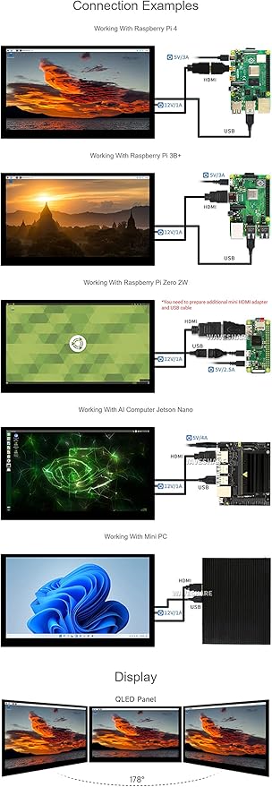 15.6inch QLED IPS Display for Raspberry Pi/Jetson Nano/PC/Game Console 1920 × 1080 100% SRGB Touch Screen Toughened Glass Panel
