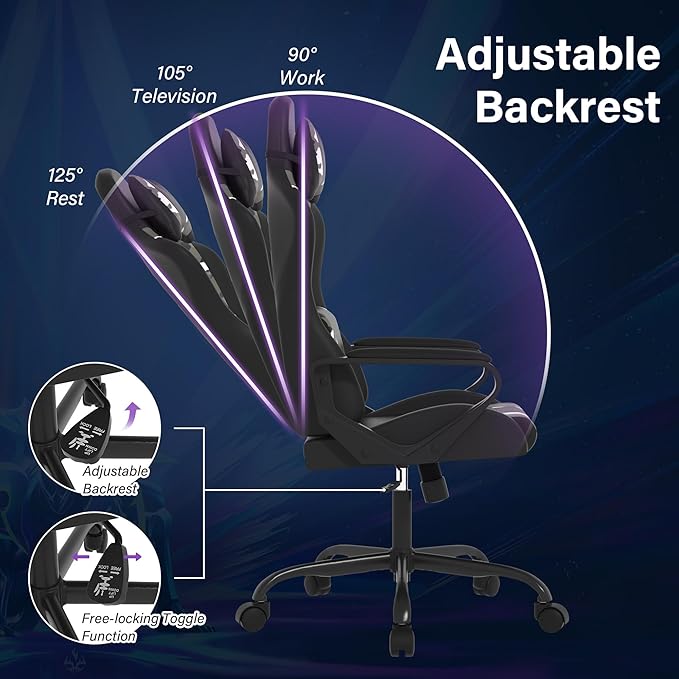 Gaming ChairSwivel Rolling Gaming Chair for AdultsErgonomic PC Gaming Chair CamoHeight Adjustable Computer ChairPU Leather Computer Chair with Headrest and Lumbar Support