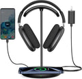 Miroddi Headphone Stand with Wireless Charger Independent USB Charging Port 5 in 1 Charging Station Headset Holder Rack for AirPods Max/Pro/4/3/2 iWatch iPhone Samsung and Desk Headphones Black