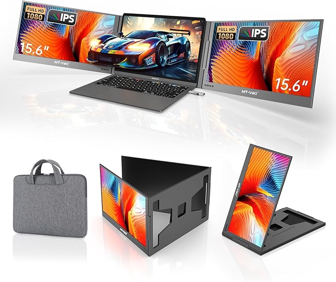 MT-VIKI 15.6 inch Laptop Screen Extender Potable Monitor for Laptop Only One USB-C Cable Connection Compatiable with Win/Mac (M1~M5) FHD 1080P 360° Rotation【Included Carrying Bag】