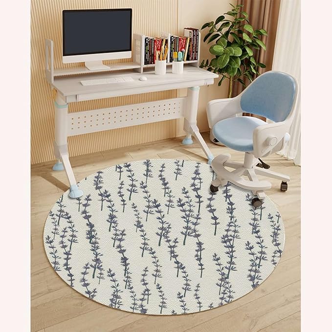 Green PU Leather Hardwood FloorsTile Non-Slip Office Chair Mat Lavender Nature Pattern Anti-Slip Low Pile Under Desk Rug Large Floor Protector Dreamlike Diameter 35.4 in