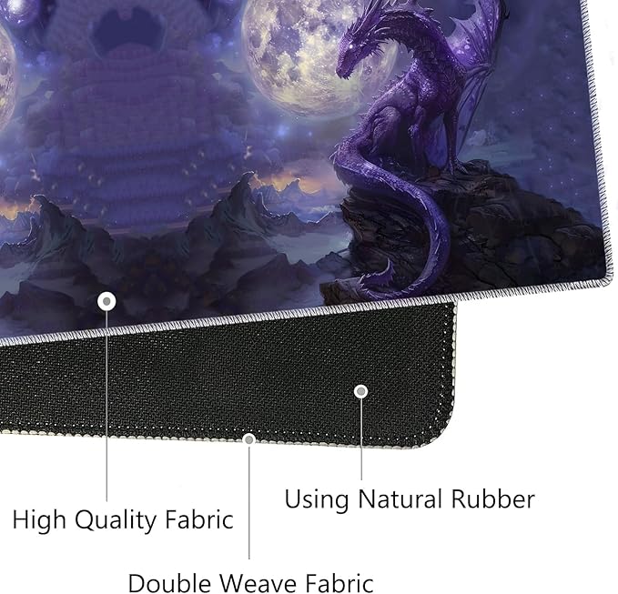 3-in-1 Large Mouse Pad Gaming Set (31.5 x 11.8 inch)+ Wrist Rest Pad + Coaster Memory Foam Gel Wrist Rest Pad for Pain Relief Stitched Edges Non-Slip Table Mat Starry Purple Dragon