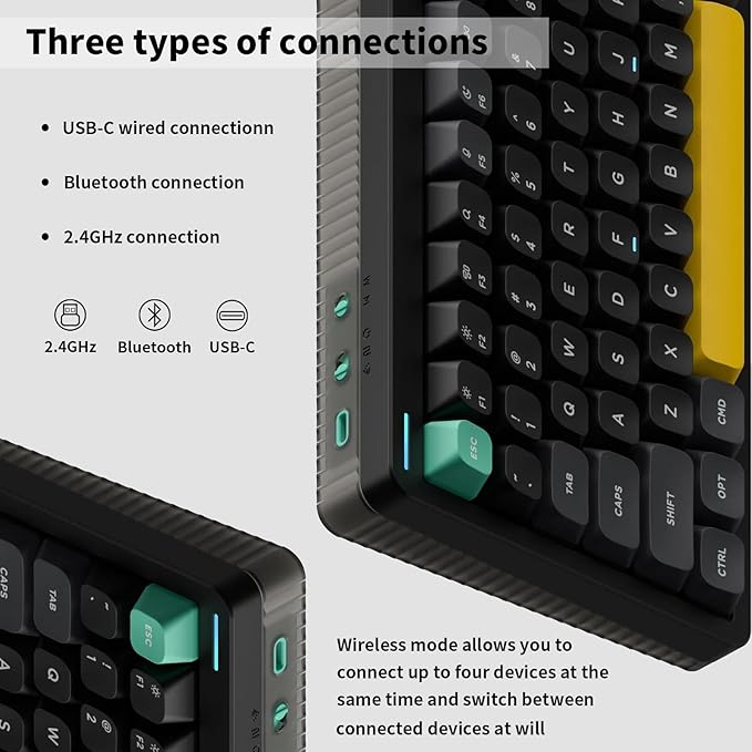 nuphy Halo75 V2 Mechancial Gaming Kyeboard75% Wireless Hot Swappable Bluetooth Keyboard83 Kyes RGB Backlit KeyboardSupport Bluetooth/2.4GHz/USB-C-Black Silent Red Clear-Top Switch