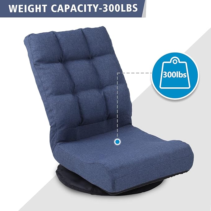 Swivel Floor Chair for Adults with Back Support Adjustable Floor Gaming Chair for TV Reading Playing Video GamesFloor Lounge Chair with Lumbar Support Folding Design 8858Z(Blue)