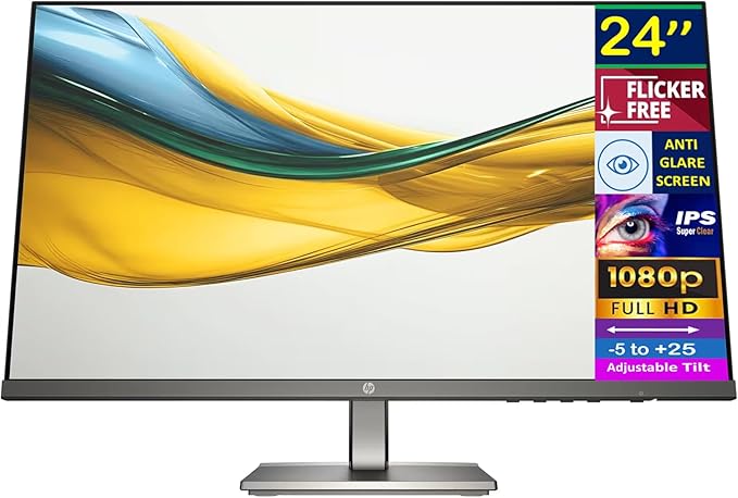 HP Series 5 524da 24 FHD IPS Monitor with 5ms Response Time Anti Glare Flicker Free VGA HDMI Black/Gray Color (B11W5AT#ABA) (Renewed)