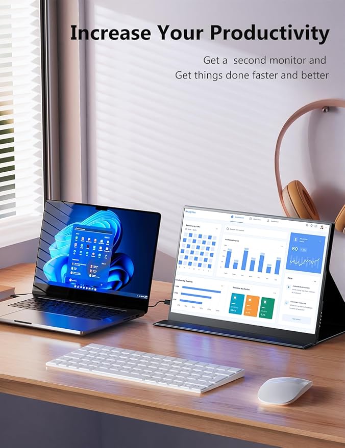 Portable Monitor 14 inch 2160 * 1440P IPS Laptop Monitor Dual USB C HDMI Second Computer Screen Gaming Display with 2 Speakers Travel Monitor for Laptop PS4/5 PC Phone Xbox Switch