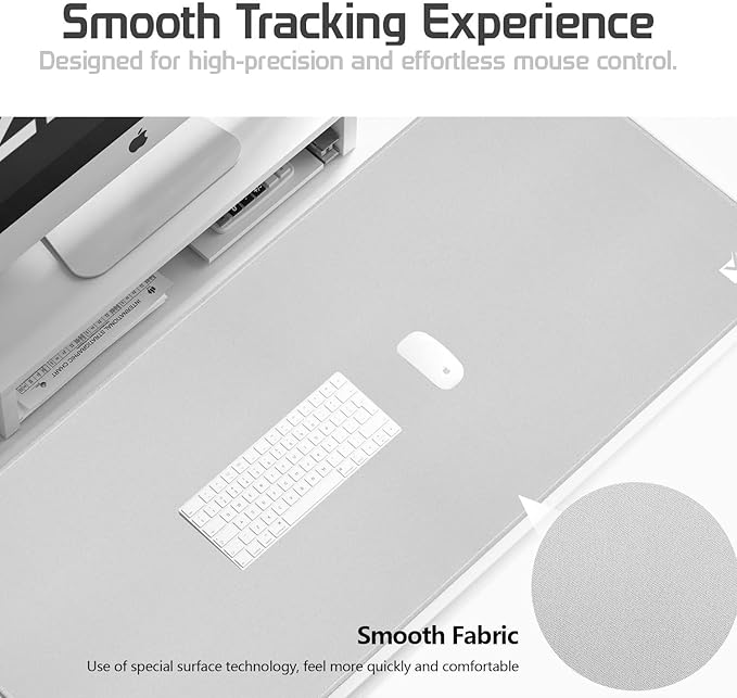 Silver Gray 3XL Color Mouse Pad - Huge (48''x24'') Desktop Mat - Durable Waterproof and Non-Slip Extended Gaming Mousepad