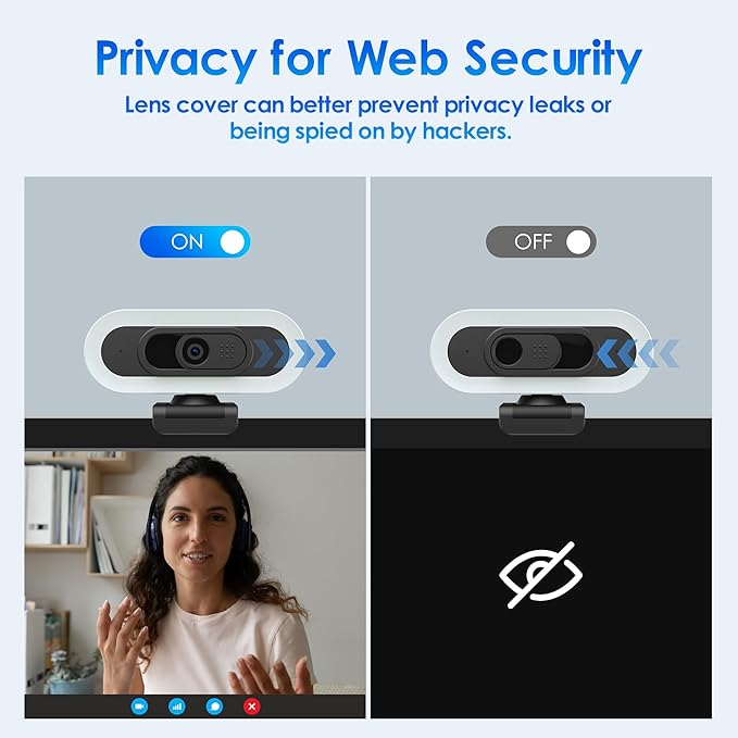 saylas 2K Webcam with Lights HD Webcam for PC 2K@60FPS Web cam with Microphone 65° FOV Autofocus Noise Cancellation Privacy Cover Web Camera for Computer/Laptop USB Streaming Computer Camera