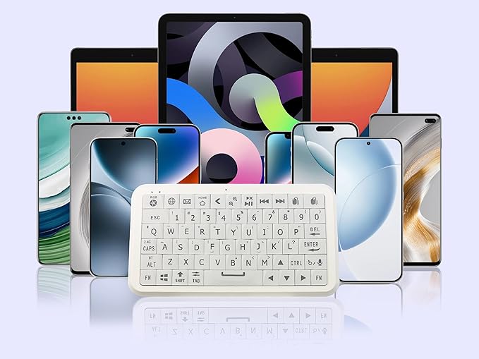 Mini Keyboard with Bluetooth 5.0/2.4G Dual Mode Gyroscopic Motion Mouse 64 Keys RGB Backlight Options Rechargeable Battery Type-C Win/iOS/Android/(White)