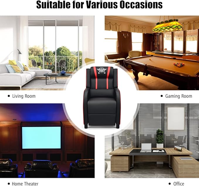 Harmony-Furniture Modern Massage Gaming Recliner Chair PU Leather Home Theater Recliner Chairs w/Footrest and Massage Racing Style Sofa Chair for Living Bedroom Gaming Room (Red)