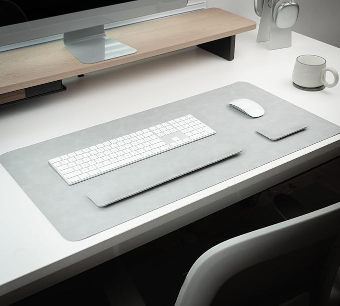 RENMTURE Large Mouse Pad and Keyboard Wrist Rest Desk Pad for Keyboard and Mouse Large Gaming Mouse Pad with Wrist Support Desk Mat for Work and Gaming (Light Gray)