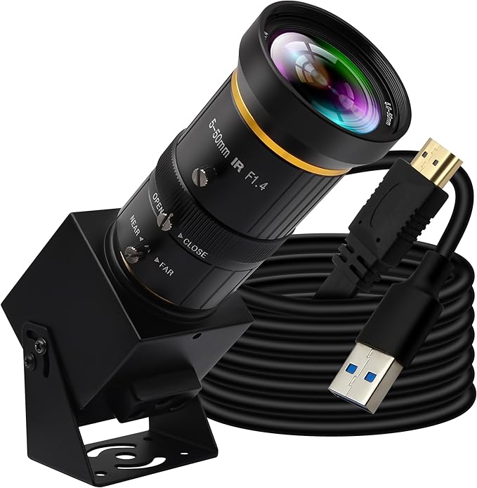 High Speed 4K HDMI USB Camera with 60fps Simultaneous USB3.0 and HDMI Output 5-50mm 10X Manual Focus Lens for Close-Up Industrial Applications in Computer Microscopy and Telescopic Imaging