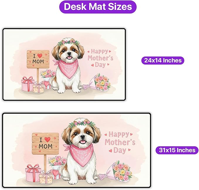 Happy Mother's Day Shih Tzu Love Dog Mom Heart Flower Desk Mat Full Keyboard Mouse Pad Lion Dog Lover Gifts Large Mousepad 12004