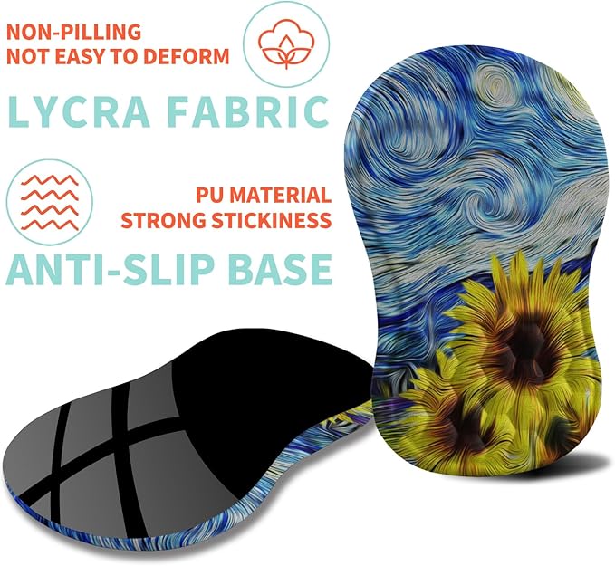 Ergonomic Mouse Pad Wrist Support with Memory Foam Massage Bulge Carpal Tunnel Pain Relief Mousepad Wrist Rest for Mouse(12x8 inchSunflower)