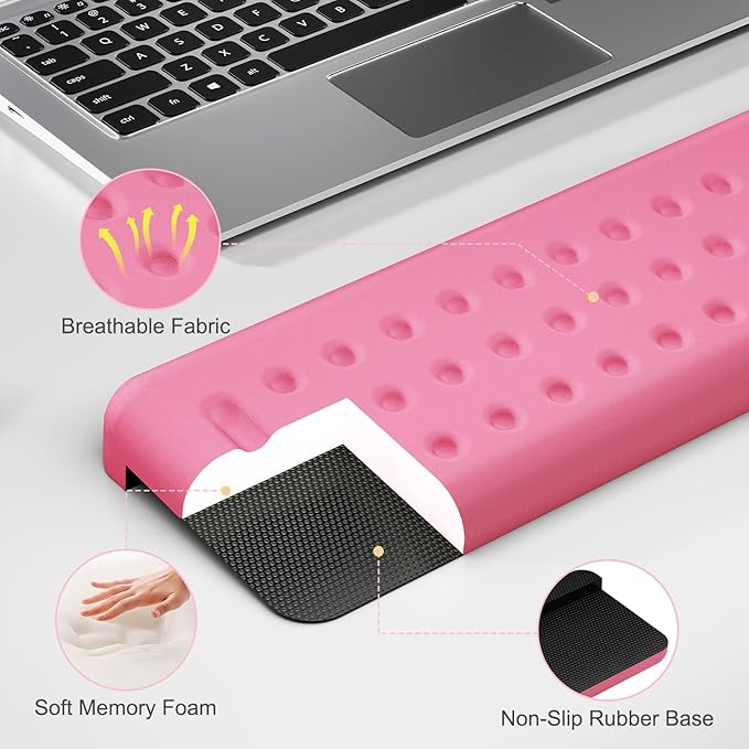 Leolee L-Shaped Desk Long Wrist Rest Elbow 60CM Pink Memory Foam Arm Rest for Desk with Non-Slip Base Ergonomic Desk Edge Cushion Wrist Support for Computer Keyboard Typing Office Home