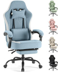 Sweetcrispy Video Game Chair - High Back Ergonomic Computer Desk Chair with Footrest &amp Lumbar Support Height Adjustable Task Chair with Linkage Armrests and Headrest 360° Swivel Wheels Blue