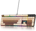 surmen Brown Wired Mechanical Keyboard Full-Size 104-Key RGB Thocky Keyboard with Number Pad USB Retro PBT Keycaps for Win Gaming/Office (104 Coffee)