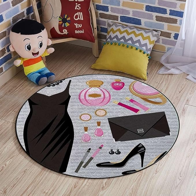 Modern Style Gaming Chair Mat Chair Mat for Hardwood Floor Round Floor Mats for Office Chair Computer Desk Anti Slip Heels and Dresses Black Smart CocktailBrown Pink Diameter 47.2 in