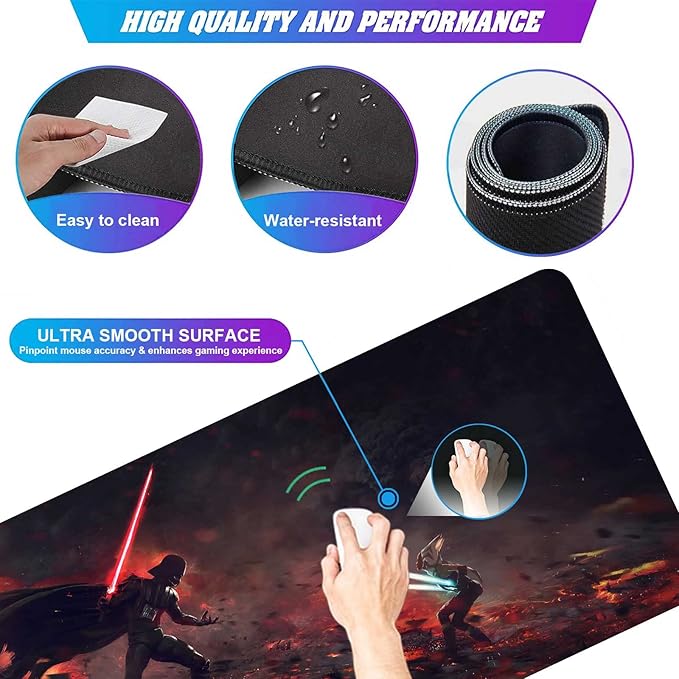 XXL Mouse Pad Ahsoka-Tano Vs VaderExtra Large Gaming Mousepad Laptop Desk MatNon-Slip Rubber BaseStitched EdgesSmooth FabricComputer Keyboard &amp Mice Combo Pads for Office Game 31.5x15.7
