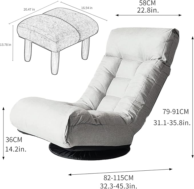 360-degree Swivel Gaming Chair Folding Floor Chair with Adjustable Backrest Cushion Padded Indoor Chaise Lounge with Stool Lazy Sofa Couch Rocker Gaming Chair for Teens and Adults