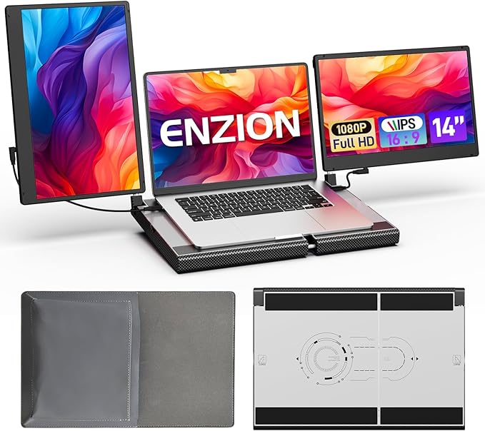 Laptop Screen Extender1080P FHD Portable Monitor with 360°Rotation Detachable Screen Triple Monitor Extender Plug &amp Play Fits Laptops (Mac/Win/Android) (14'' Triple Screen)