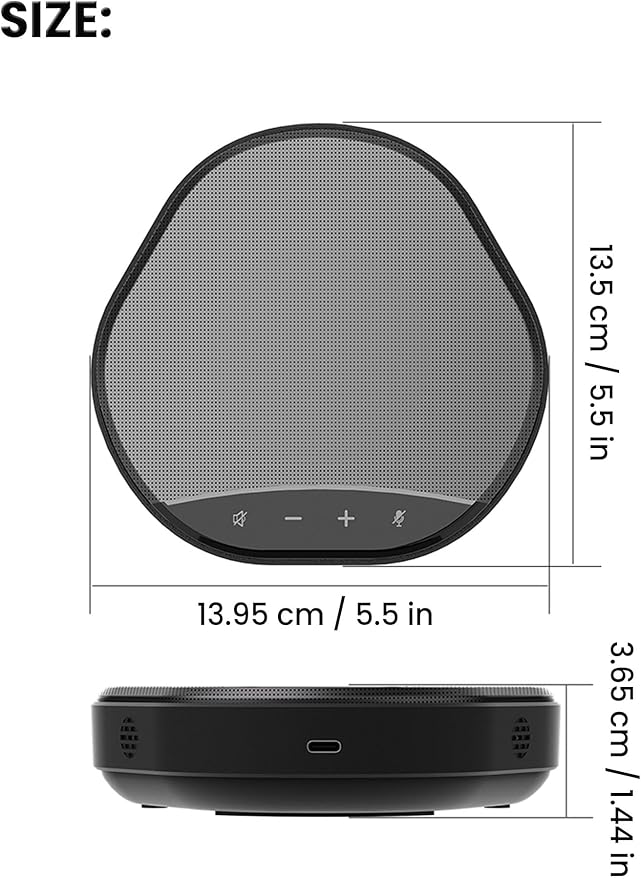 Conference Speaker and Microphone 360° Enhanced Voice Pickup with 2 AI Mics Echo &amp Noise Reduction USB-C Plug &amp Play Speakerphone for Zoom Skype Teams Calls for Home Office and Meeting Roo