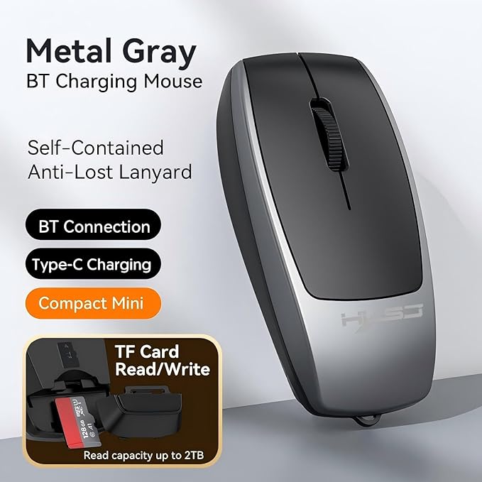 Wireless Mouse Mini Small Finger Bluetooth Mouse with TF Card ReaderSilent Pocket Portable Handheld Tiny Compact USB Travel Optical Mice for PC Laptop Computer Macbook Tablet Kids Women Men Gift