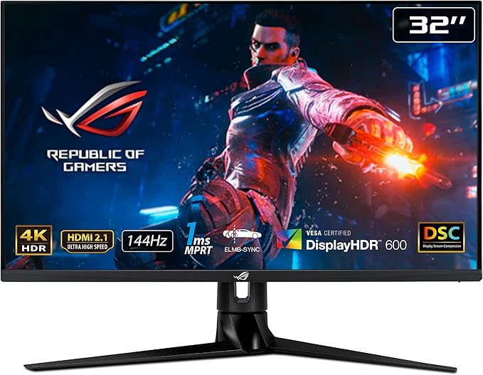 ASUS ROG Swift PG32UQ 32” 4K HDR 144Hz DSC HDMI 2.1 Gaming Monitor UHD (3840 x 2160) IPS 1ms G-SYNC Compatible Extreme Low Motion Blur Sync Eye Care DisplayPort USB DisplayHDR 600