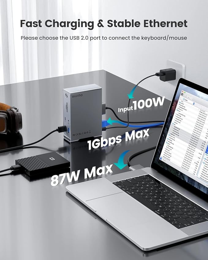 MacBook Pro Docking Station 14-in-2 Dual USB C Docking Station Dual Monitor for MacBook Pro (Not M1) with Dual 4K HDMI 60Hz 10Gbps USB A/C3 USB 3.02USB 2.0 RJ45 Audio SD/TF Slots 100W PD