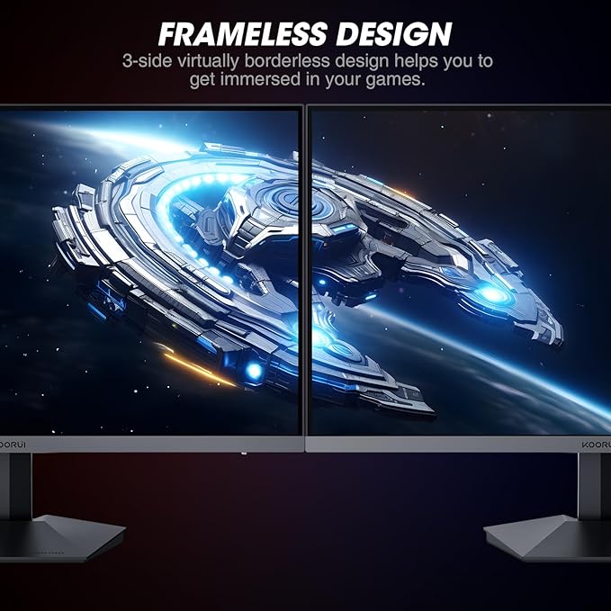 KOORUI 27 Inch Gaming Monitor 240hz 1ms FHD 1920x1080 90% DCI-P3 100% sRGB Color Gamut Adaptive Sync Compatible HDMI DisplayPort Black GN02