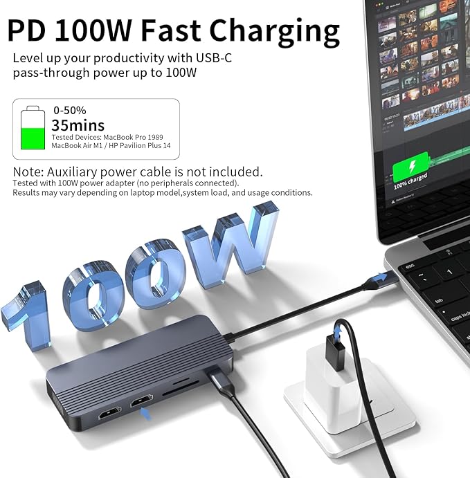 Docking Station Dual Monitor 10-in-1 USB C Hub with Dual 4K HDMI VGA 100W PD 1 x USB 3.0 2 x USB 2.0 SD/TF Card Reader 3.5mm Audio Ideal for HP/Dell/Lenovo/Mac Laptops