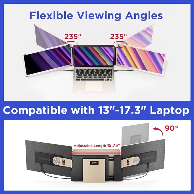Maxfree S6 Laptop Screen Extender 15.6'' 1080P FHD Monitor Extender 11 Display Modes Plug &amp Play Detachable Screen Triple Monitor for Laptop 13-17.3 Compatible with Mac/Windows/Android/Swit