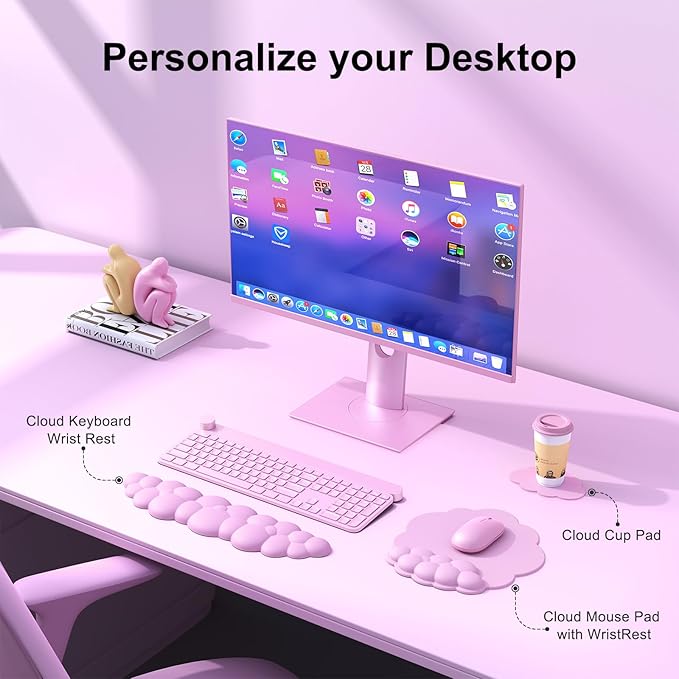 Cloud Mouse Pad with Wrist Rest Cloud Keyboard Wrist Rest Mouse Pad Wrist Support Ergonomic Keyboard Mouse Wrist Support (Pink)