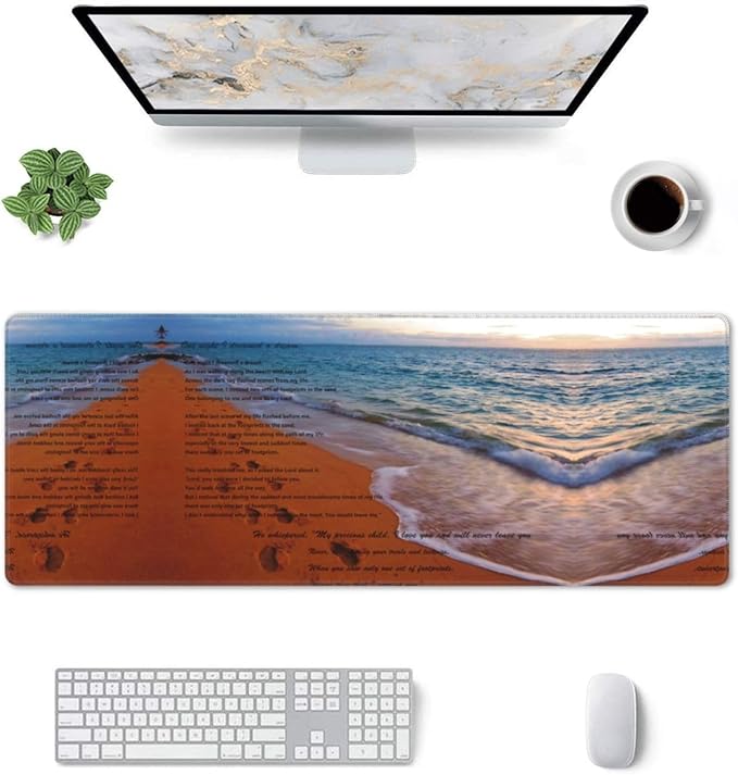 Footprints in The Sand Poem Large Mouse Pad 31.5x12 Inch Gaming Desk Mat XXL Non-Slip Rubber Base Computer Pad with Durable Stitched Edges for Work and Play