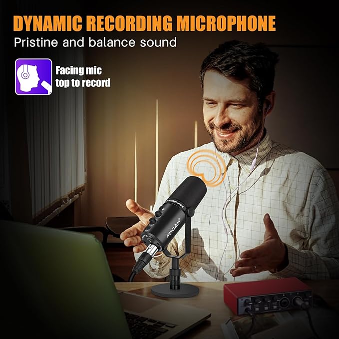 XLR/USB Dynamic MicrophonePC Computer Microphone for PodcastingVocal RecordingLive StreamingGamingVoice-OverAll Metal Professional Studio Mic Kit with Noise CancellingUSB-C Port