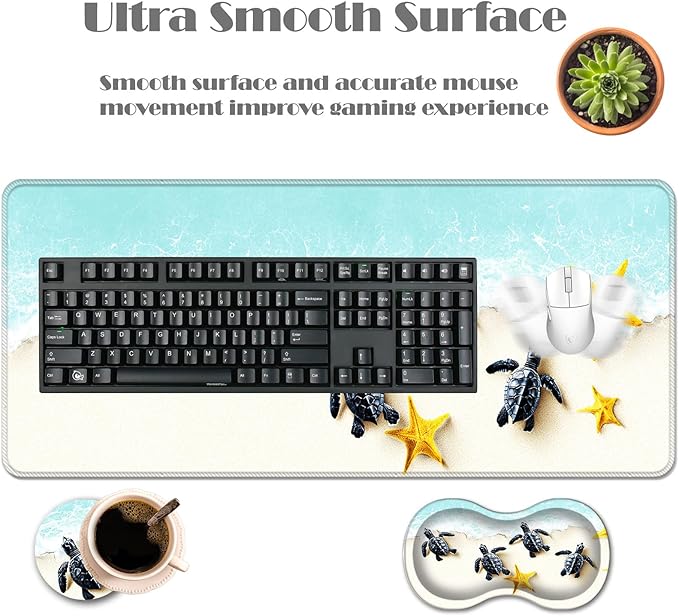 Ergonomic Keyboard Wrist Rest &amp Mouse Pad Wrist Rest SetXL Gaming Desk Mat 31.5x 11.8Non-Slip BaseMemory FoamEasy Typing Pain Relief for Office &amp HomeBaby Sea Turtles and Starfish