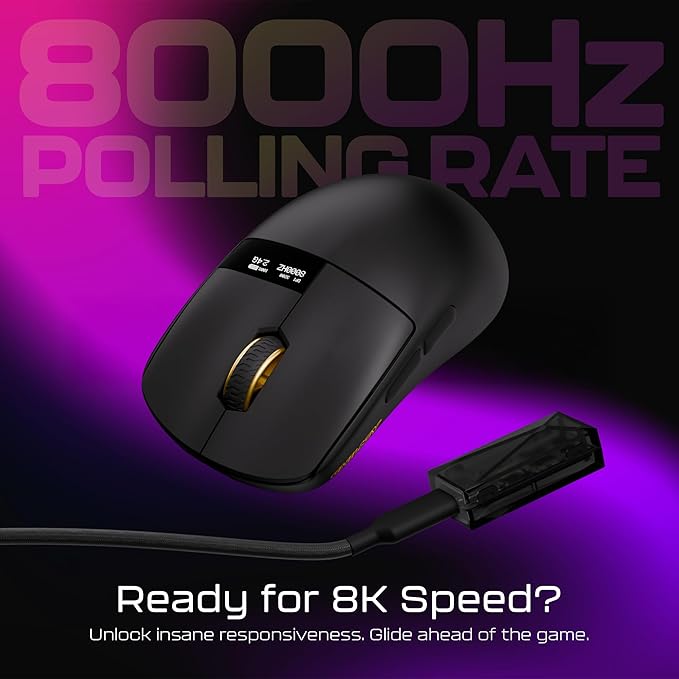 Chilkey Wireless Mouse Glacier LW 8K L Gaming Mouse with LCD Screen 8K Polling Rate 30000 DPI Optical Tracking 750 IPS Bluetooth/2.4GHz/USB-C 47g Ultra-Lightweight 100 Million Clicks