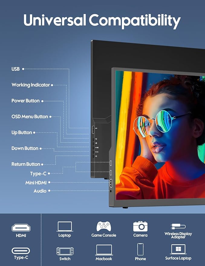 HONGO 18.5 inch 100Hz Portable Monitor 1080P Large Portable Monitor Stand FHD IPS Screen HDR Gaming Display Travel Second Monitor for Mac PC Xbox PS4/5